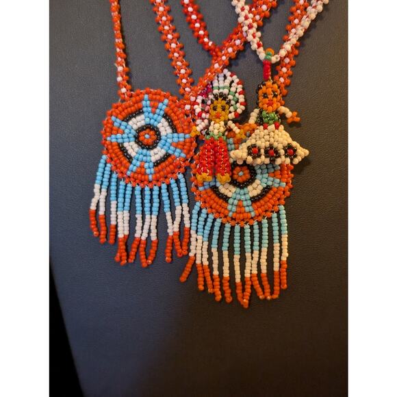 Lot of Four Native American Hand Beaded Seed Bead Vintage 70s Necklaces - Picture 8 of 9